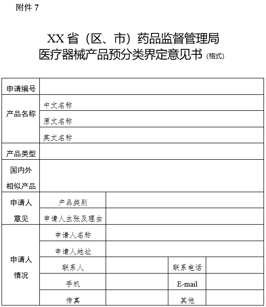 XX?。▍^(qū)、市）藥品監(jiān)督管理局醫(yī)療器械產(chǎn)品預(yù)分類界定意見書（格式）（2024年第59號）(圖1)